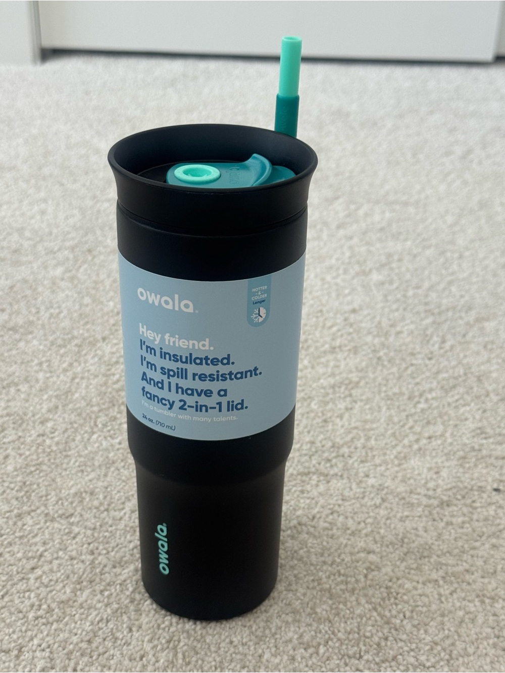 Owala Insulated Tumbler - Black with Teal Accents NWT
